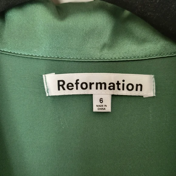 Reformation Catalina Silk Long Sleeve Midi Dress Green 6 - Picture 3 of 15